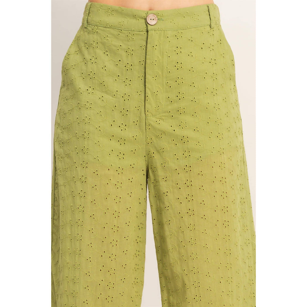 Olive Floral Eyelet Pants