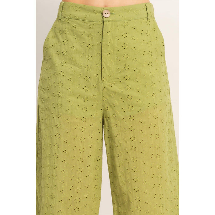 Olive Floral Eyelet Pants
