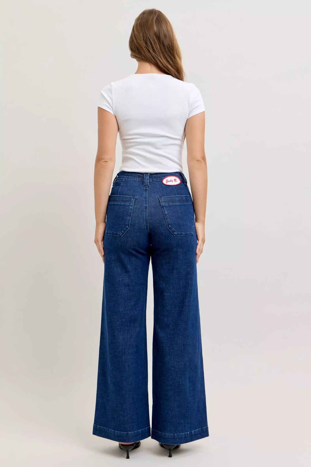 Denim - Judy Blue High-Waisted Retro Wide Jeans with Patch Pkts & Twisted Seams - - Cultured Cloths Apparel