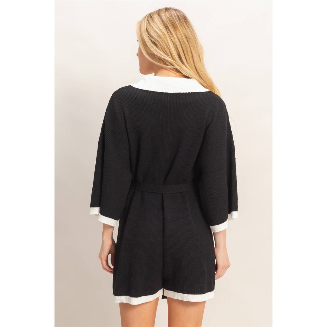 Women's Rompers - Knit Romper With Contrast Tie - - Cultured Cloths Apparel