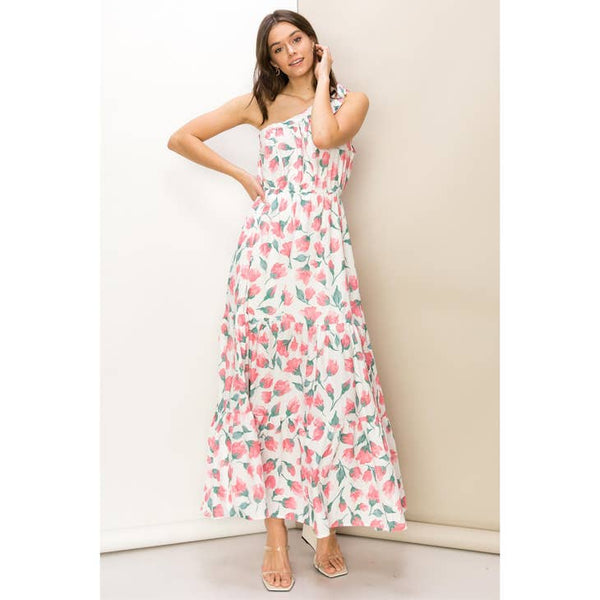 Women's Dresses - Impress Me Floral Print One-Shoulder Midi Dress -  - Cultured Cloths Apparel