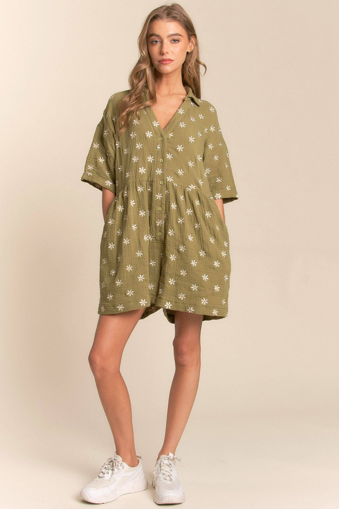 Women's Rompers - Flower Fields Gauze Romper - M - Cultured Cloths Apparel