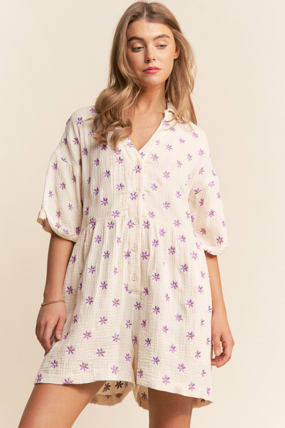 Women's Rompers - Flower Fields Gauze Romper - - Cultured Cloths Apparel