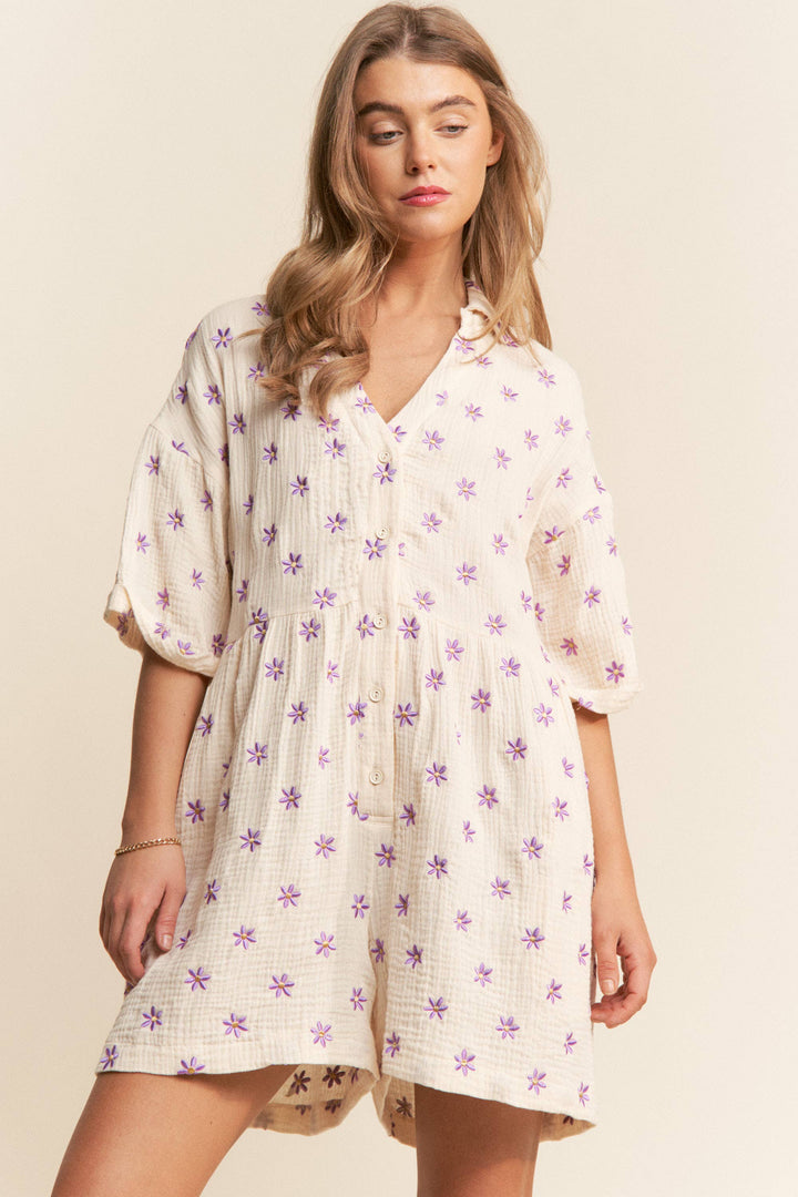 Women's Rompers - Flower Fields Gauze Romper - - Cultured Cloths Apparel