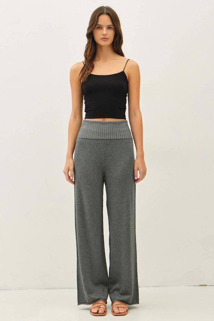 FINE KNIT FOLD OVER RIBBED WAIST SWEATER PANTS