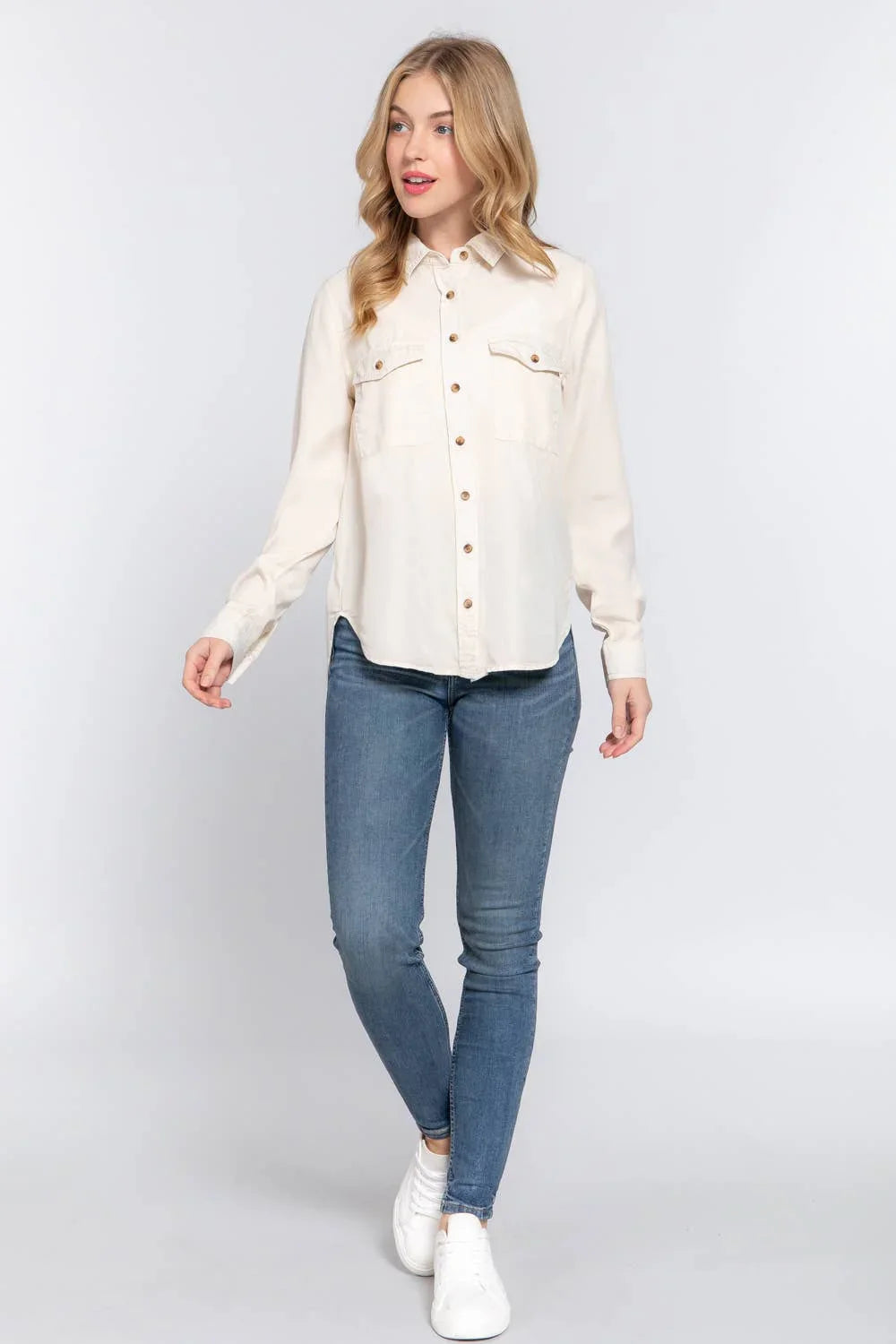 Women's Long Sleeve - Long Sleeve Color Tencel Shirt - - Cultured Cloths Apparel