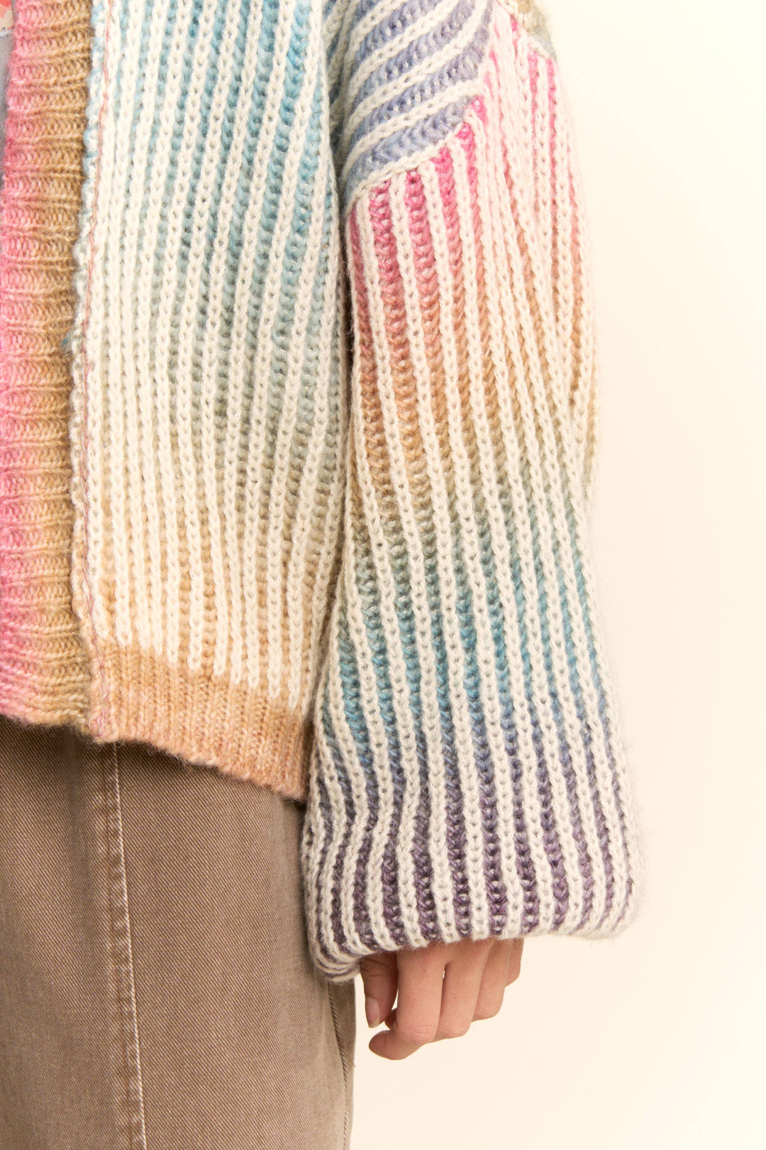 Rainbow Ombre Ribbed Knit Open Cardigan