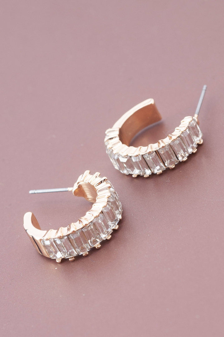 Accessories, Earrings - BAGUETTE STONE CIRCLE HOOP EARRINGS | 31E23775 - - Cultured Cloths Apparel