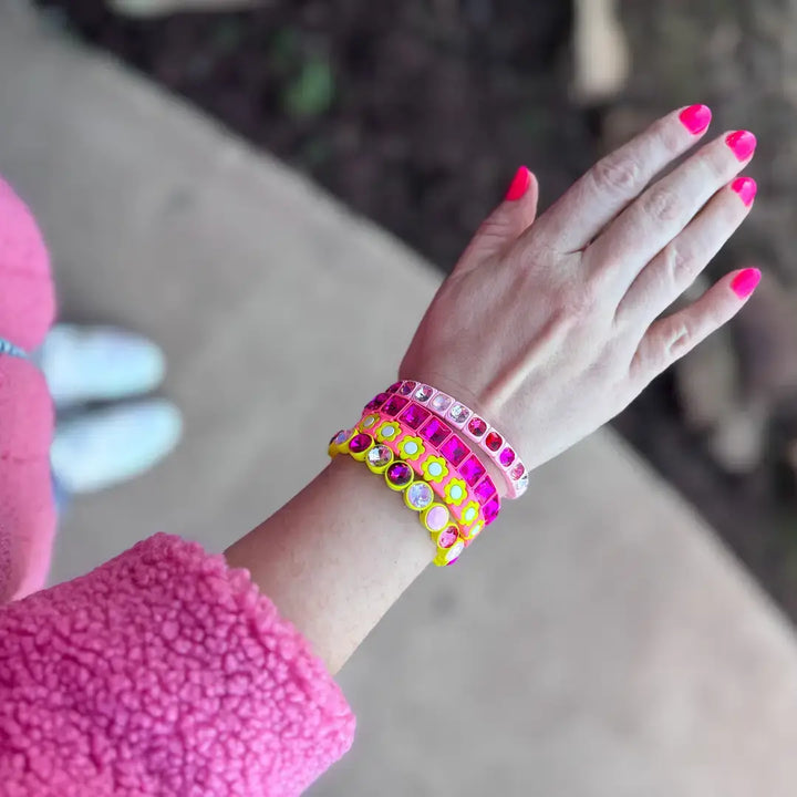Accessories, Bracelets - Enamel Stretch Bracelet - Square Gems - Libby - Asst Colors - - Cultured Cloths Apparel