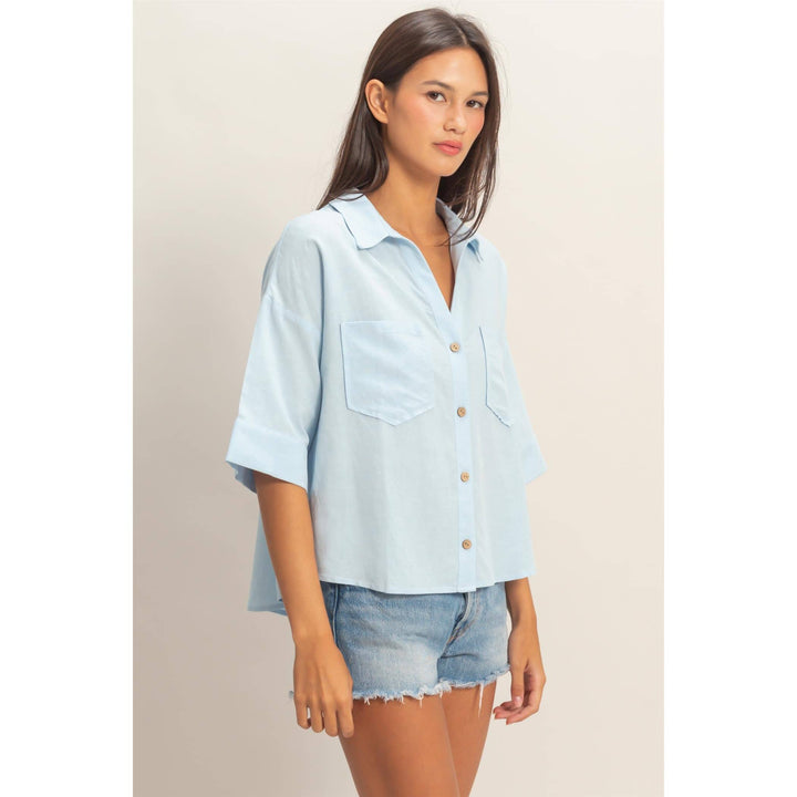 Button-Up Collared Short Sleeve Shirt