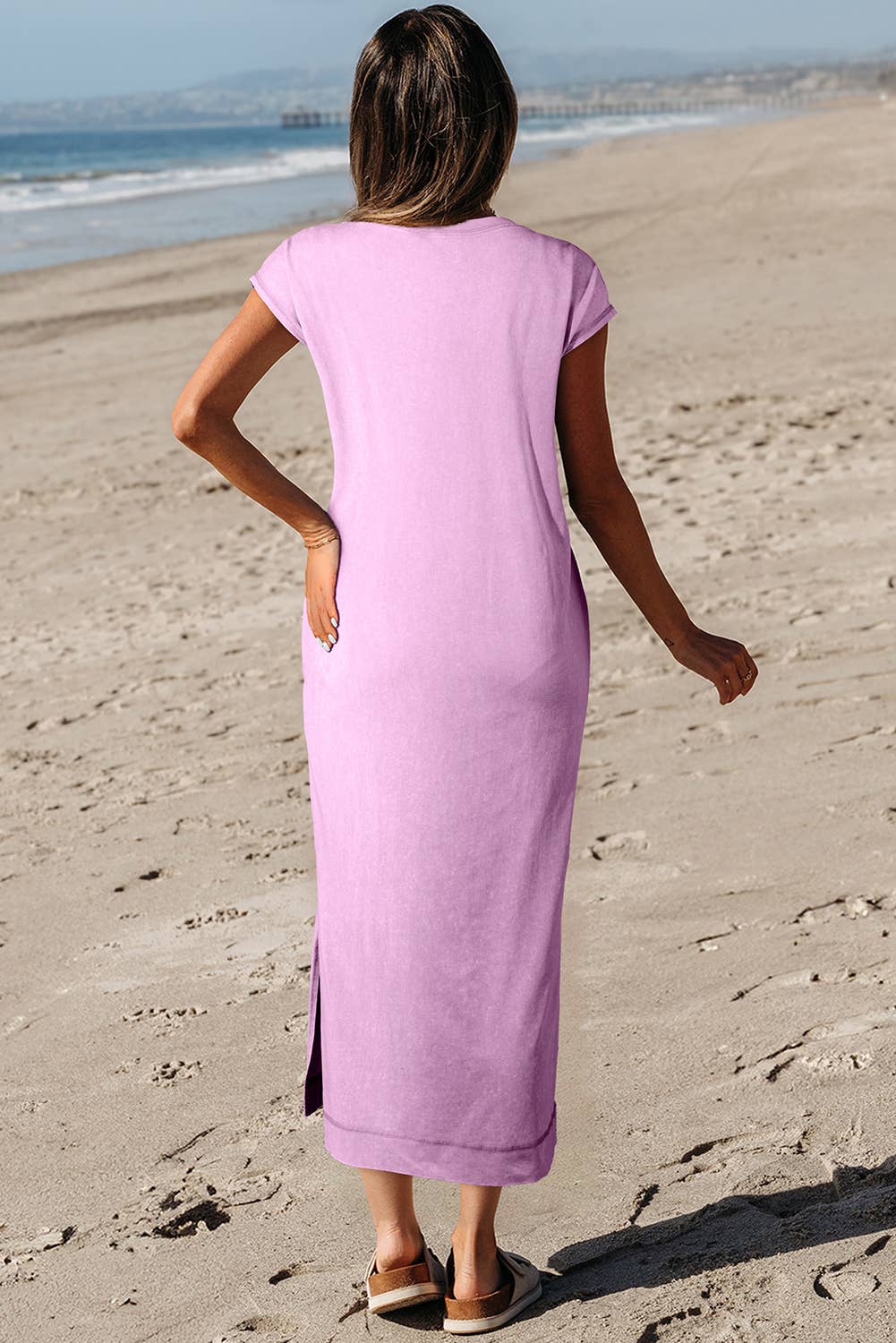 Mineral Wash Pocketed T-shirt Long Dress | S-XL