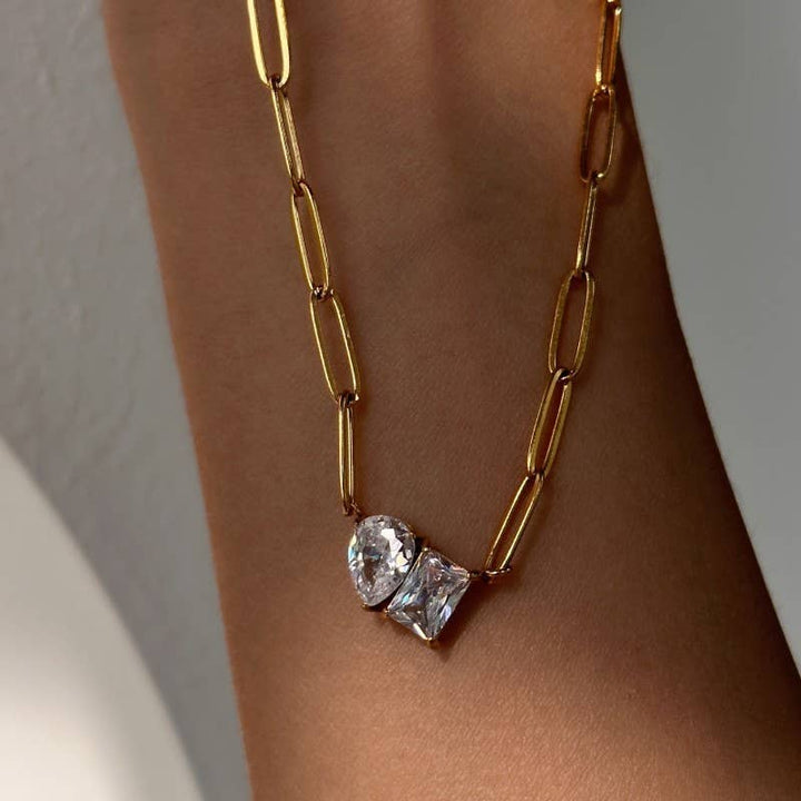 Accessories, Necklaces - 18K STAINLESS STEEL TARNISH FREE RHIN NECKLACE | 40NK9634 - - Cultured Cloths Apparel