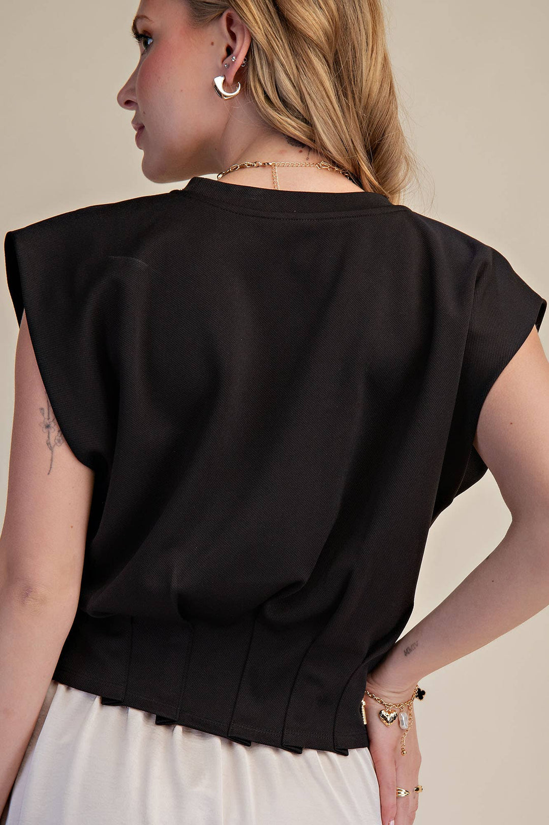 - Pleated Waist Minimalist Chic Modern Crop Top - - Cultured Cloths Apparel