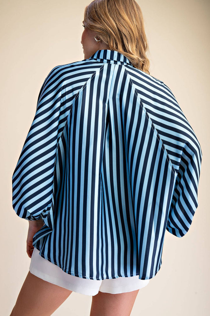 Women's 3/4 Sleeve - Balloon Dolman Sleeve Button Front Oversized Shirt - - Cultured Cloths Apparel
