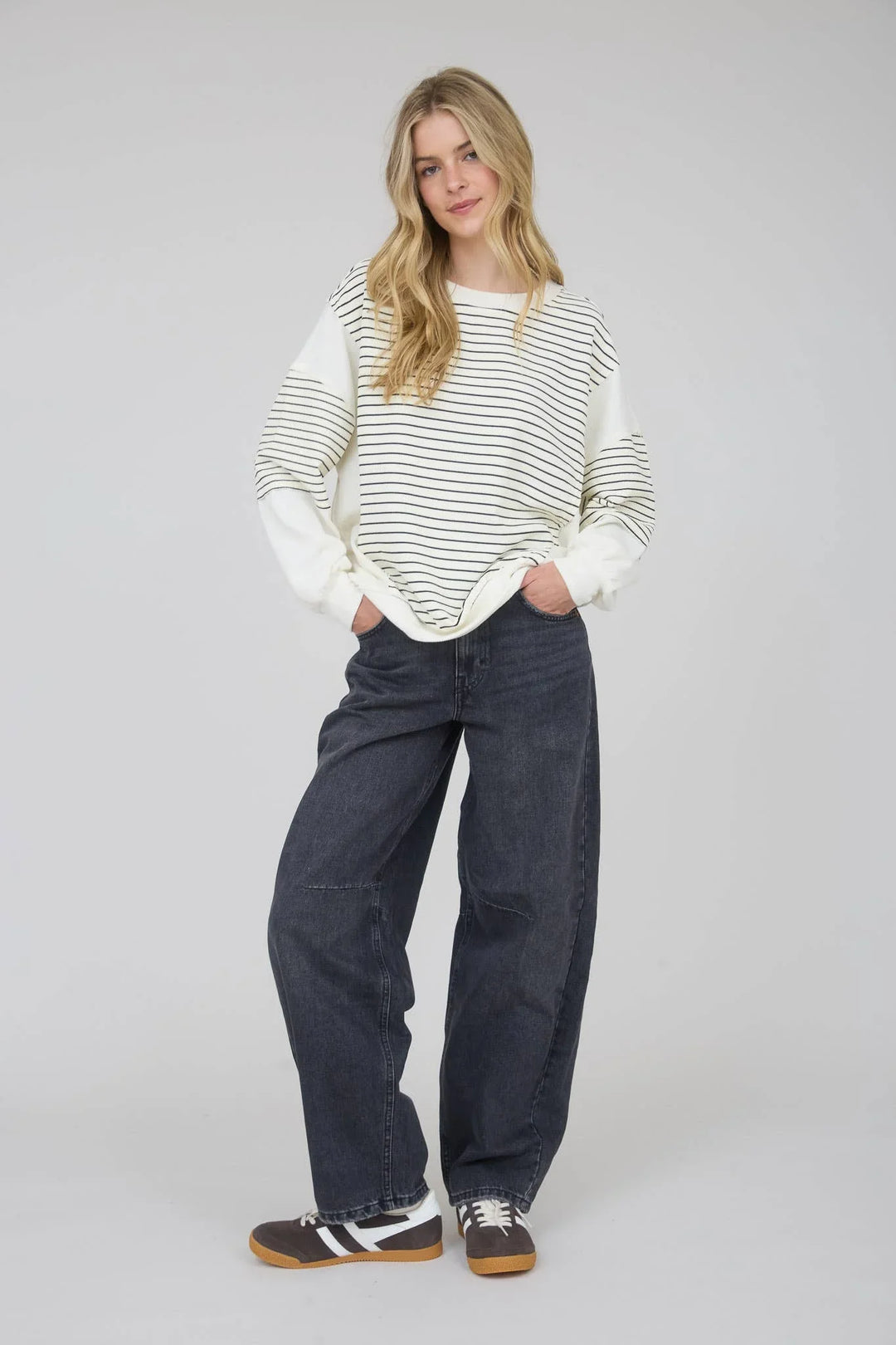 Women's Long Sleeve - CONTRAST STRIPE RAW EDGE LONG SLEEVE KNIT TOP - - Cultured Cloths Apparel