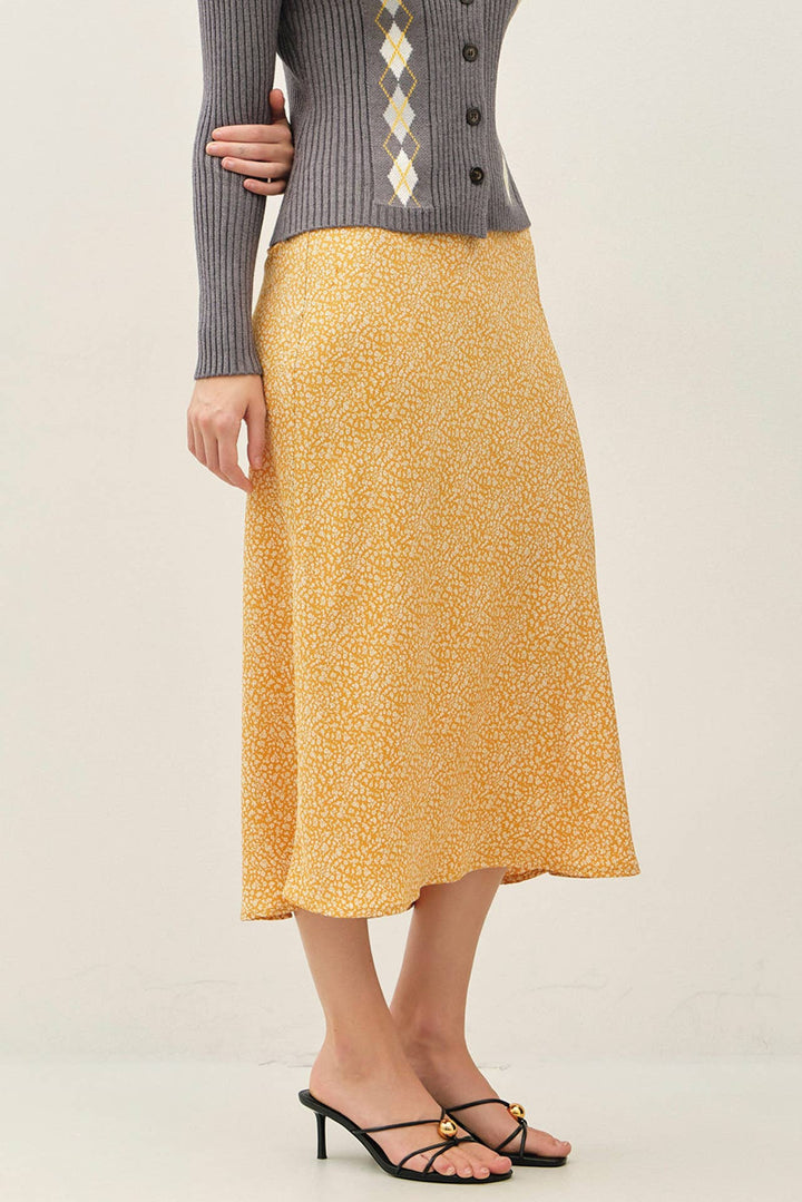 PRINT MIDI SKIRT WITH ELASTIC WAISTBAND