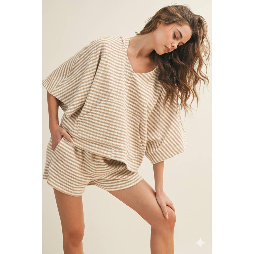 Athleisure - Striped Horizon Soft Hoodie Shorts Set - SMALL - Cultured Cloths Apparel