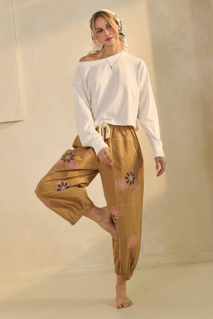 Pants - Floral Relaxed-fit Cropped Pants - - Cultured Cloths Apparel