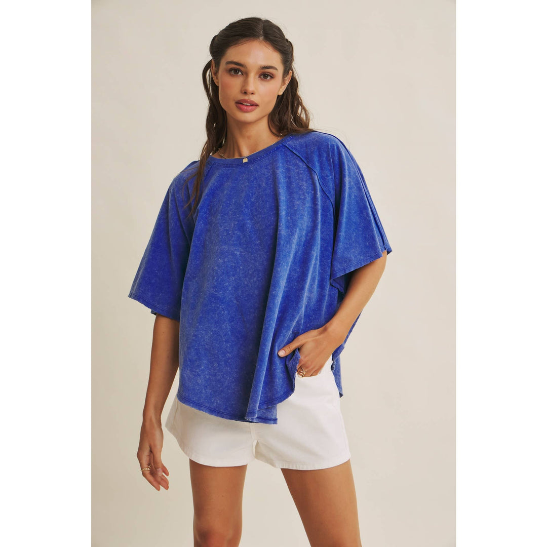 Women's Short Sleeve - EASY DRAPE MINERAL-WASHED PONCHO-LIKE COTTON JERSEY TOP - - Cultured Cloths Apparel