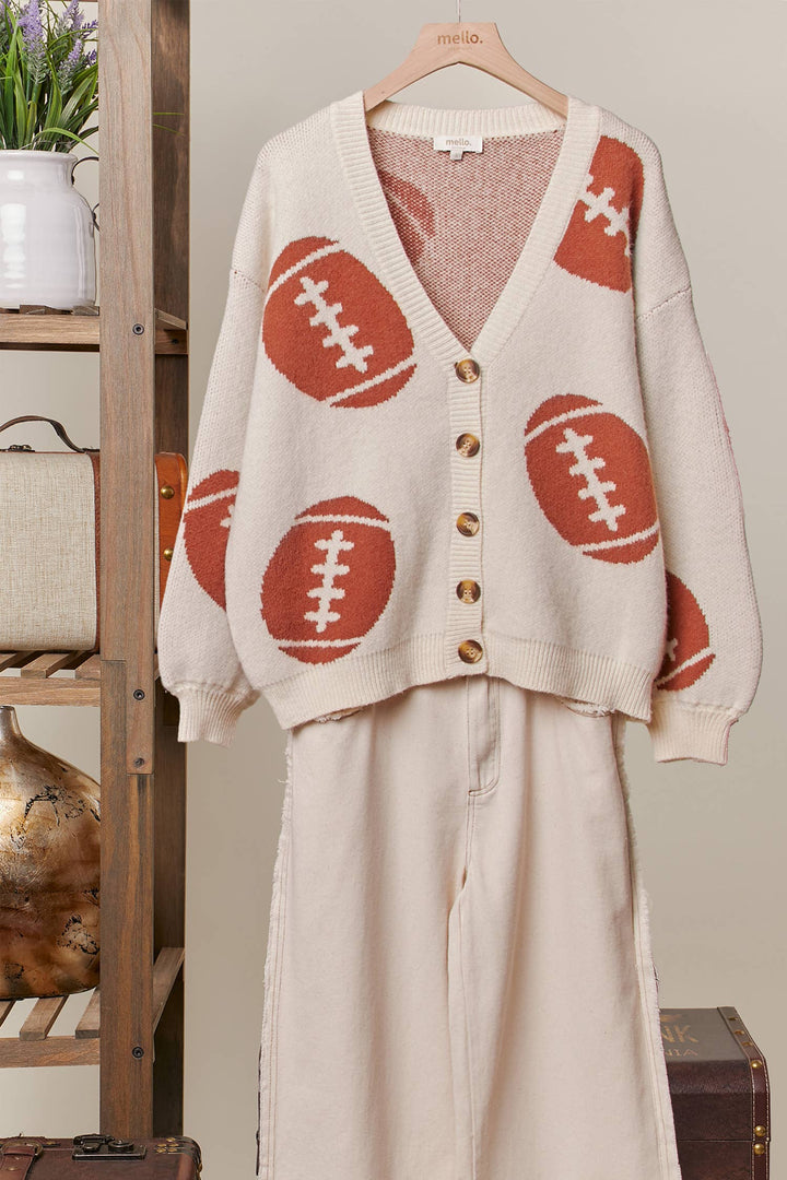 Cardigans - Football Button V Neck Knit Cardigans - Ivory - Cultured Cloths Apparel