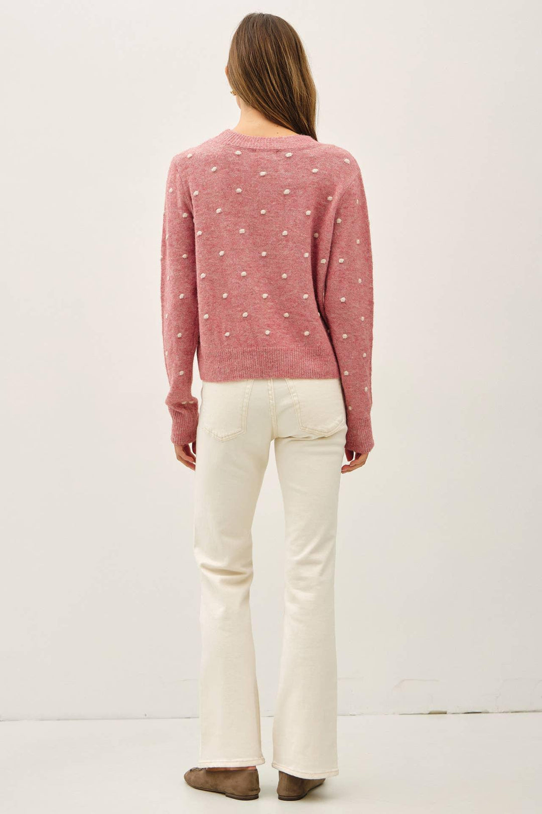 COZY DOTTED KNIT CREWNECK SWEATER