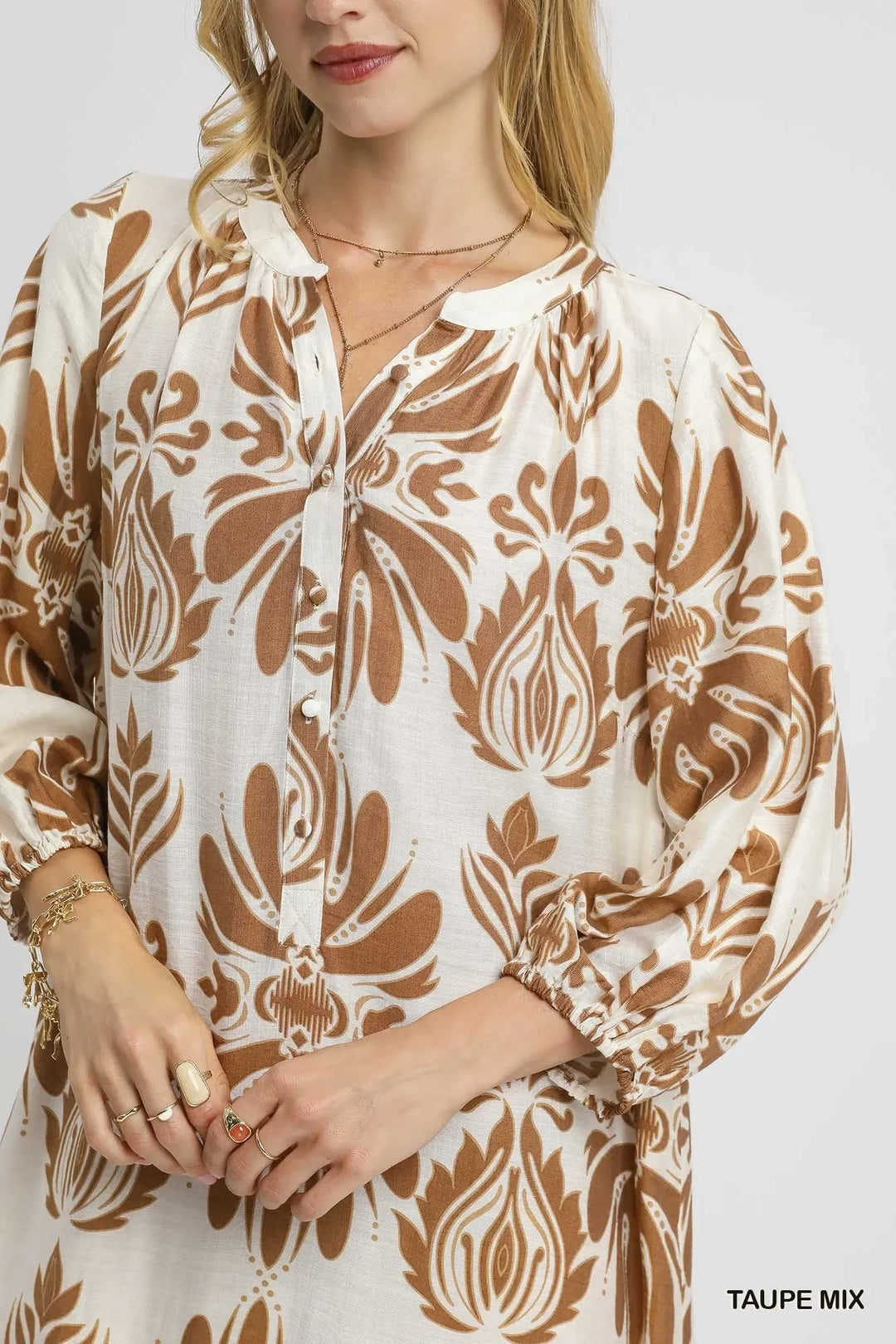 Women's Dresses - Umgee Mix Abstract Floral Print Midi Dress - - Cultured Cloths Apparel