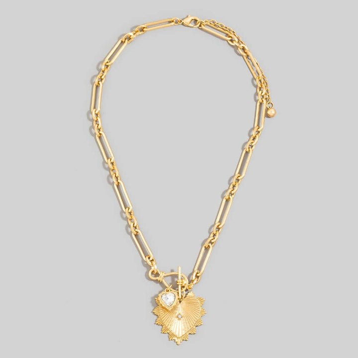 Accessories, Necklaces - Double Heart Pendants Oval Chain Necklace - - Cultured Cloths Apparel