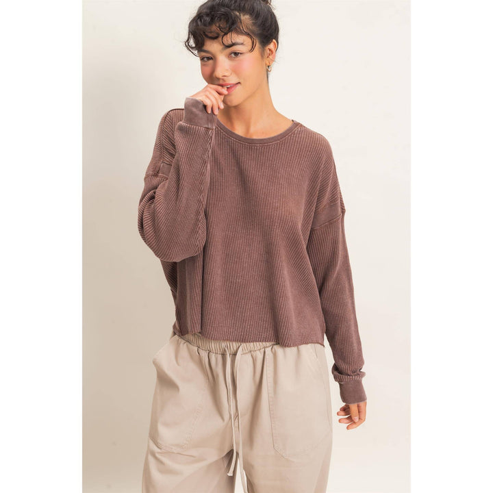 Mineral Wash Waffle Open Back Top