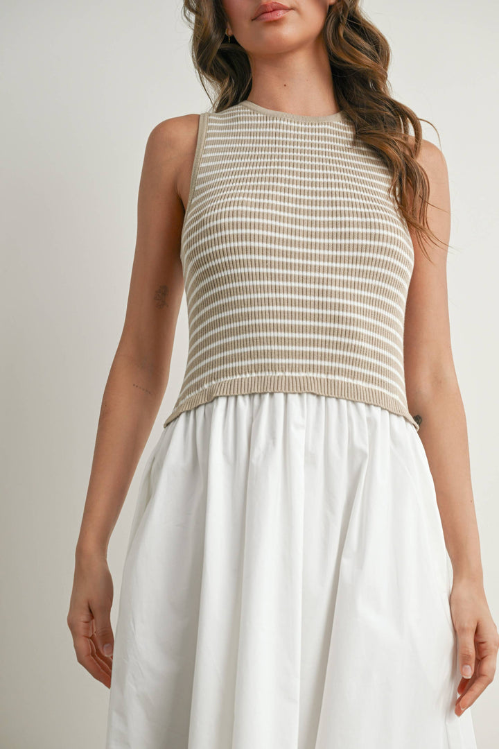 Dresses - Striped Sleeveless Maxi Dress with PocketS - - Cultured Cloths Apparel