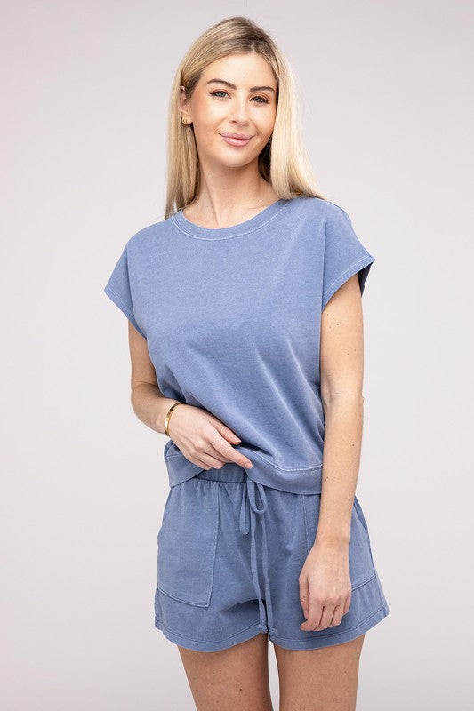 Sleepwear & Loungewear - Matching Top and Shorts Set - GRAY BLUE - Cultured Cloths Apparel
