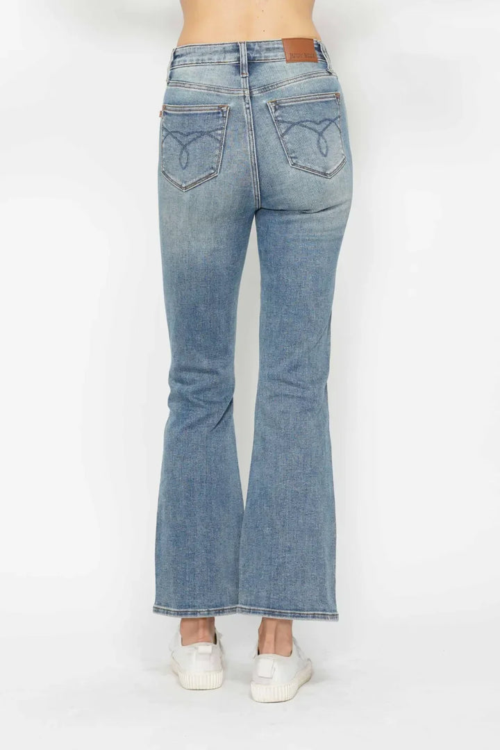 Denim - Judy Blue Full Size Tummy Control Back Embroidered Pocketed Bootcut Jeans - - Cultured Cloths Apparel
