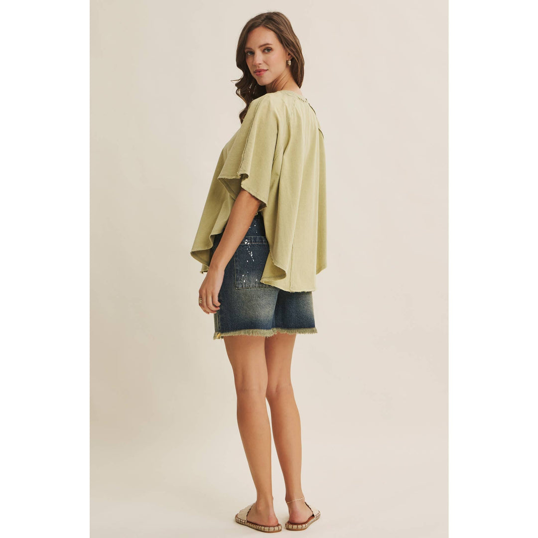 Women's Short Sleeve - EASY DRAPE MINERAL-WASHED PONCHO-LIKE COTTON JERSEY TOP - - Cultured Cloths Apparel