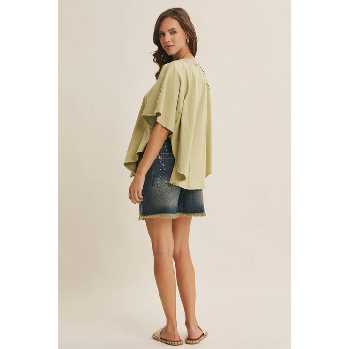 Women's Short Sleeve - EASY DRAPE MINERAL-WASHED PONCHO-LIKE COTTON JERSEY TOP - - Cultured Cloths Apparel