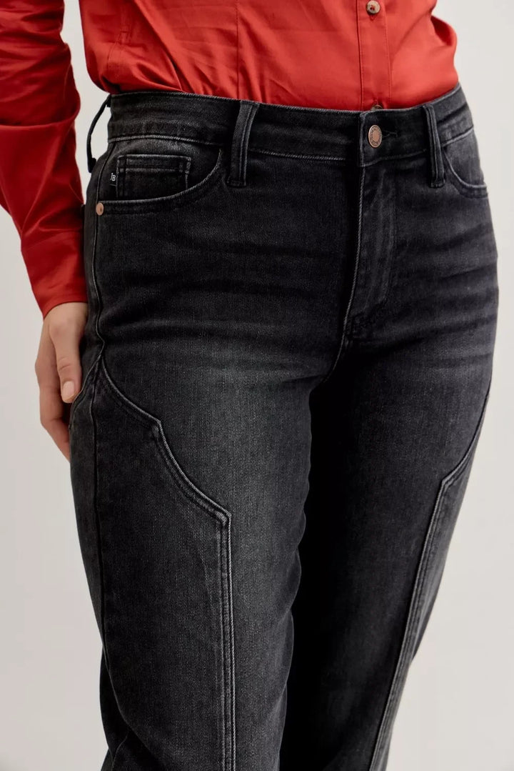 Denim - Judy Blue Mid Rise Straight Western Seam Detail Jeans - - Cultured Cloths Apparel