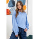 Women's Long Sleeve - Relaxed Rib Knit Henley Top - Blue - Cultured Cloths Apparel