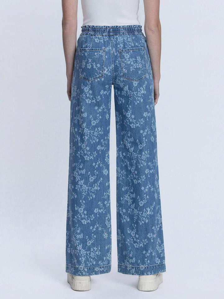 Denim - HIGH RISE FLORAL PRINT BAGGY WIDE LEG JEANS - - Cultured Cloths Apparel