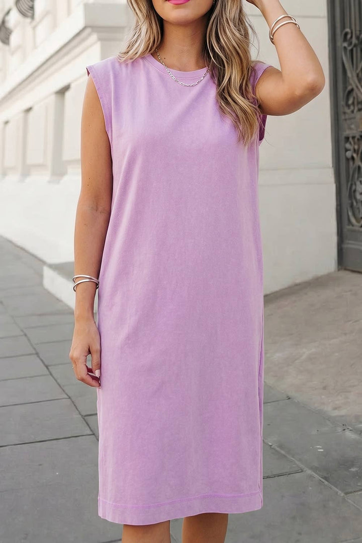 Mineral Wash Pocketed T-shirt Long Dress | S-XL