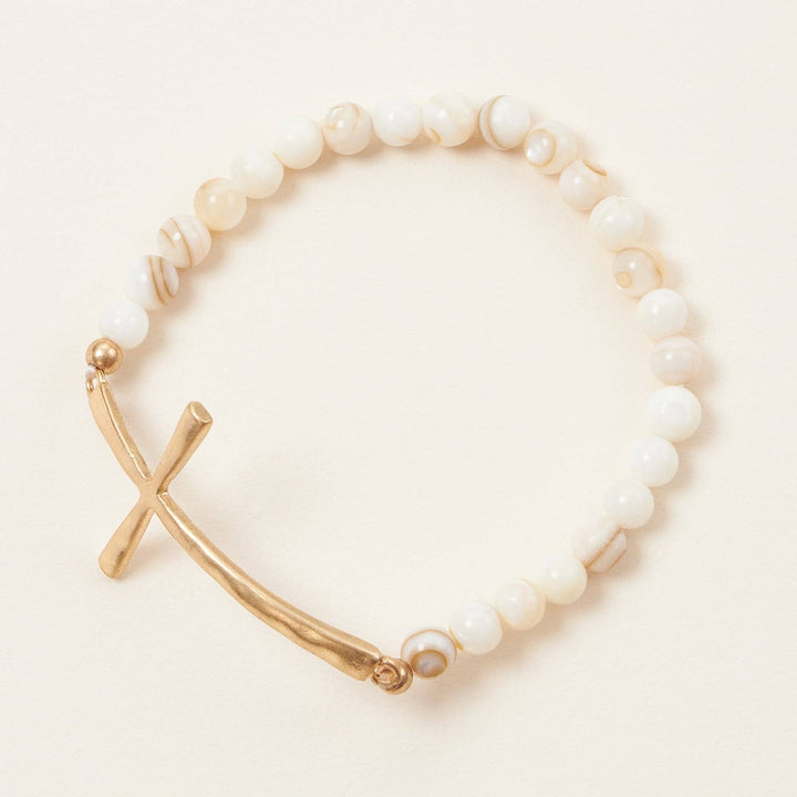 Accessories, Bracelets - Natural Stone Cross Stretch Bracelet - One - Cultured Cloths Apparel