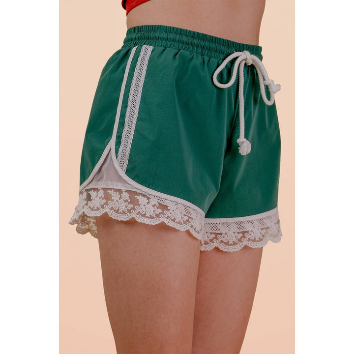 Shorts - Lace Trim Activewear Shorts - GREEN - Cultured Cloths Apparel