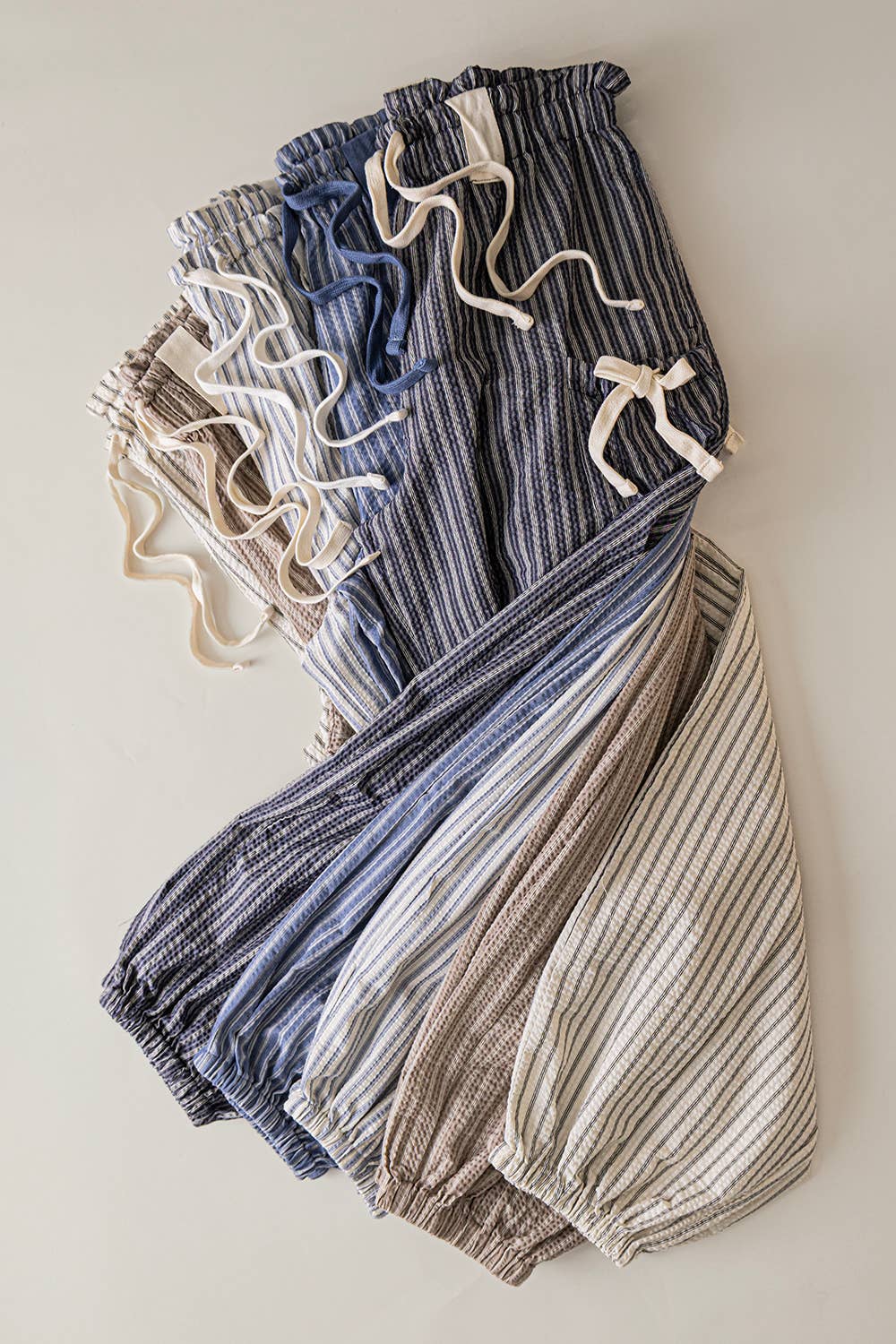 Pants - NP71004-Bow Detail Stripe Textured Woven Pants - - Cultured Cloths Apparel