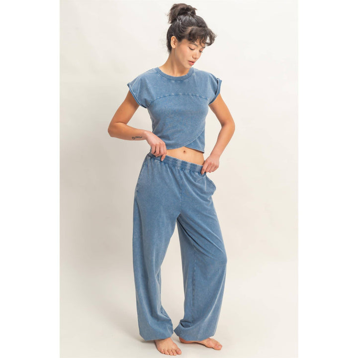 Athleisure - Rolled Sleeve Wrap-Front Crop Top And Jogger Set - - Cultured Cloths Apparel