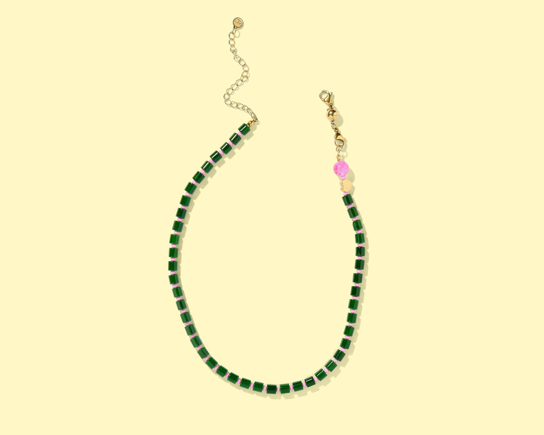 Accessories, Necklaces - Beaded Necklace - Green + Pink Beads - Maddie - - Cultured Cloths Apparel