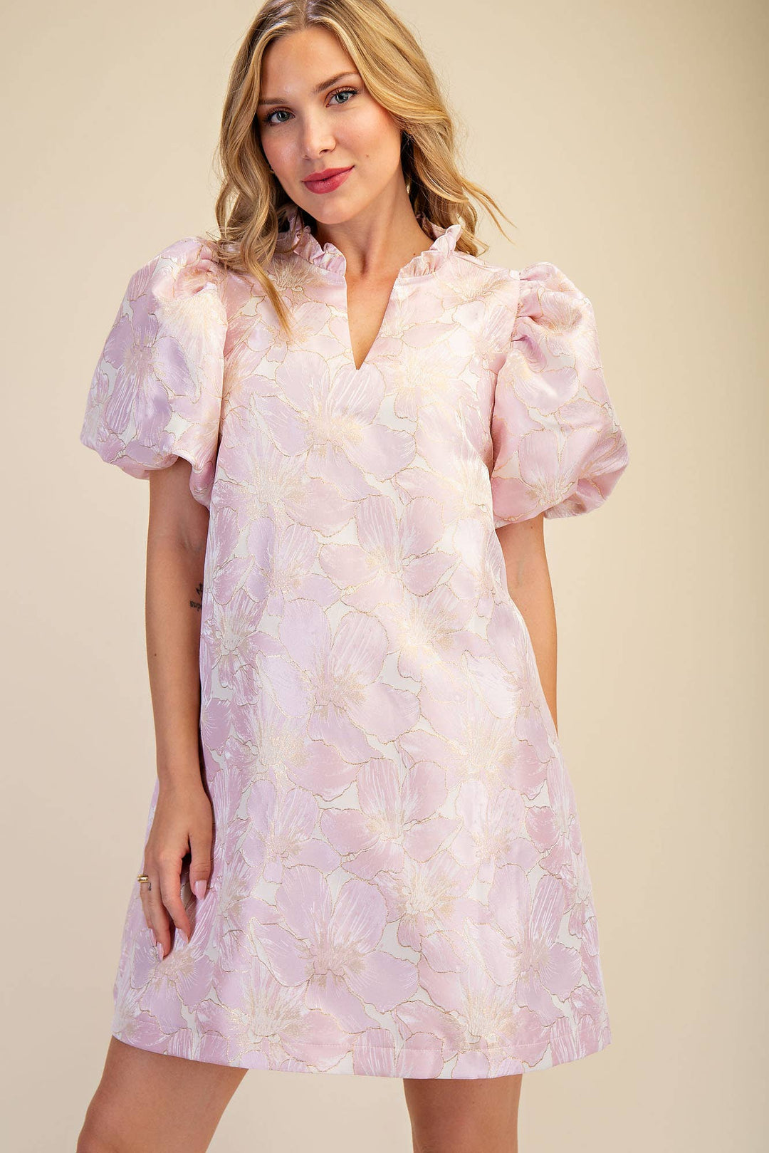 Dresses - Ruffle V-Neck Puff Sleeve Mini Dress - Spring / Summer - - Cultured Cloths Apparel