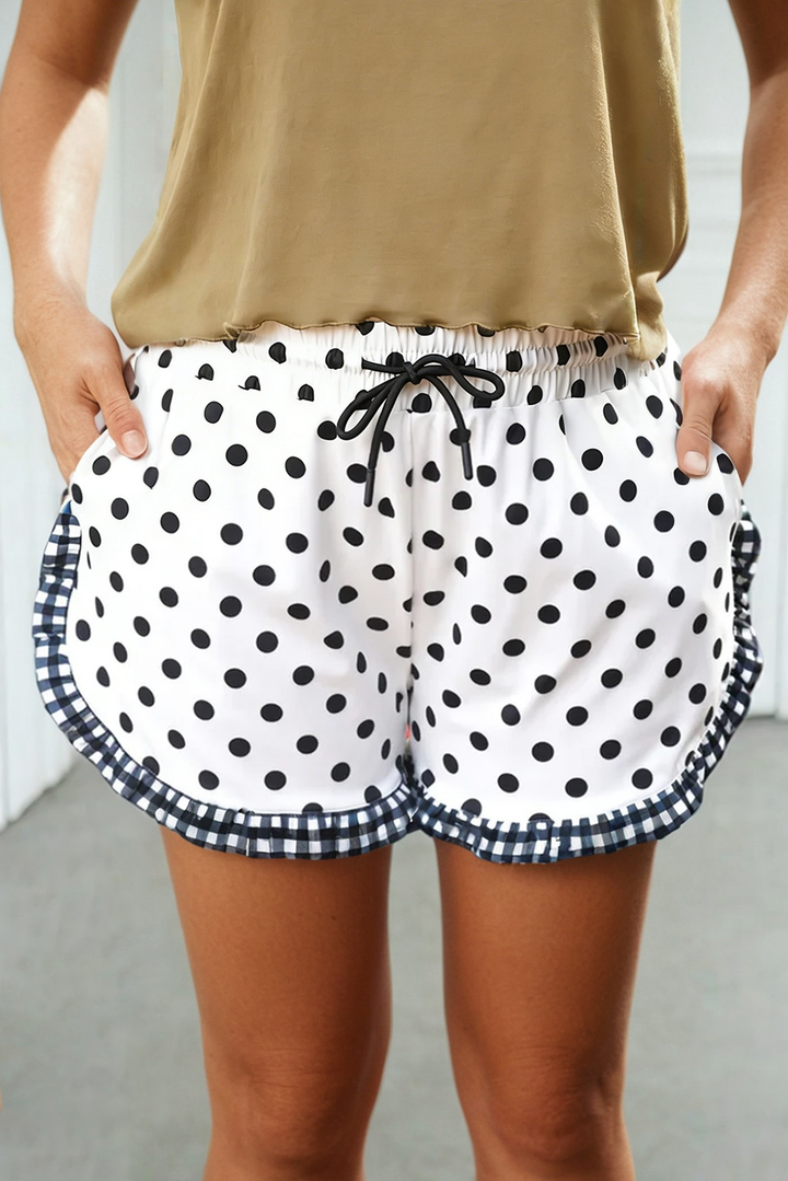 Polka Dot Print Contrast Ruffle Trim Shorts (S-XL)