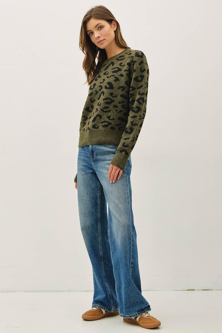 LEOPARD JACUARD CREWNECK SWEATER