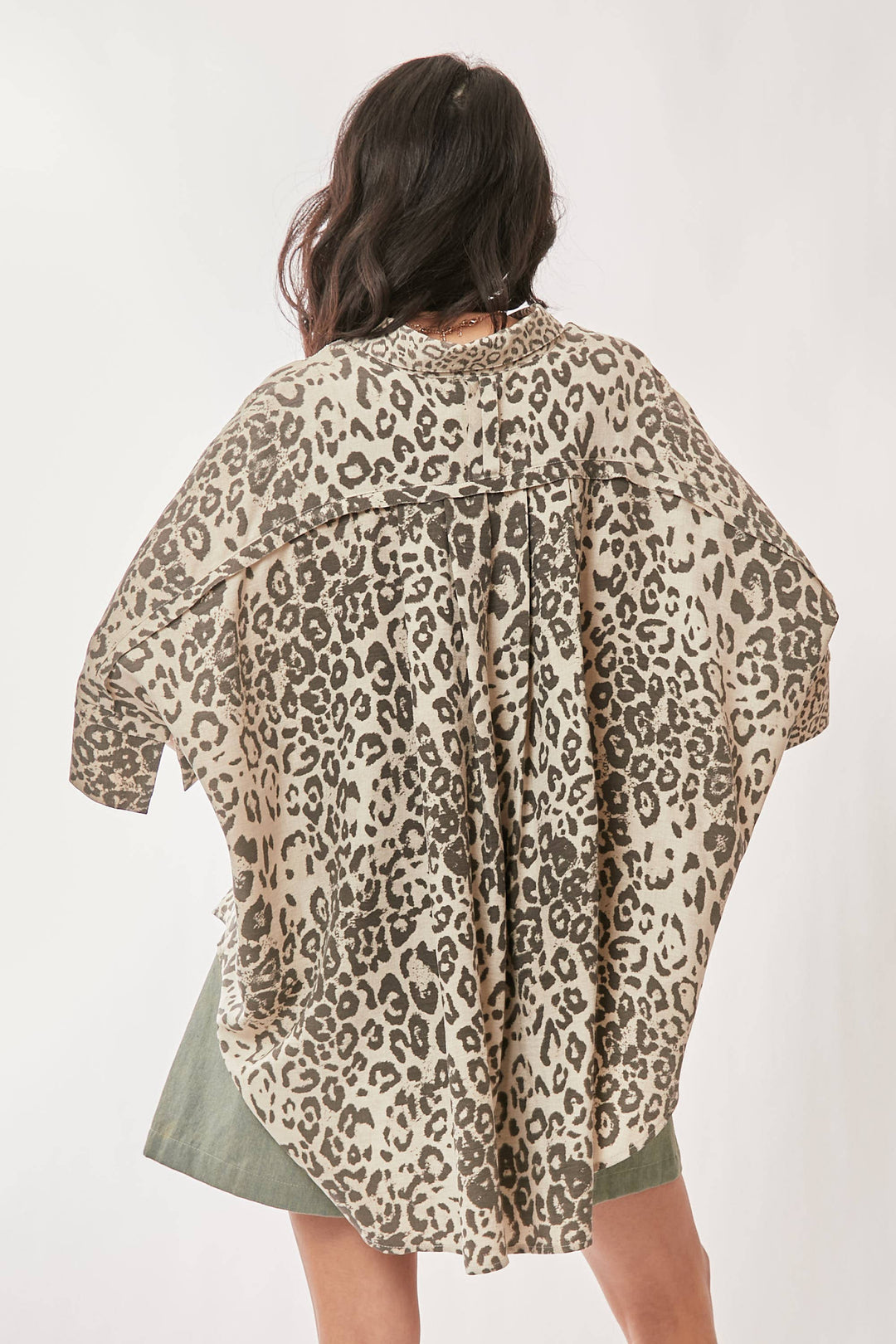 Leopard Print Oversized High-Low Button-Down Shirt
