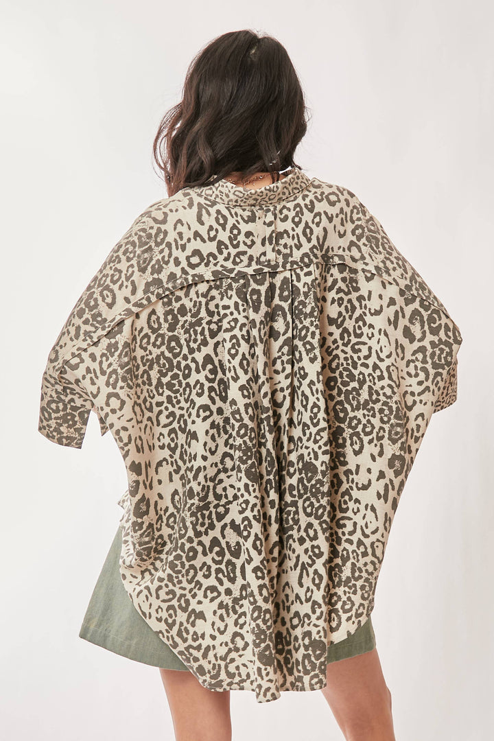 Leopard Print Oversized High-Low Button-Down Shirt