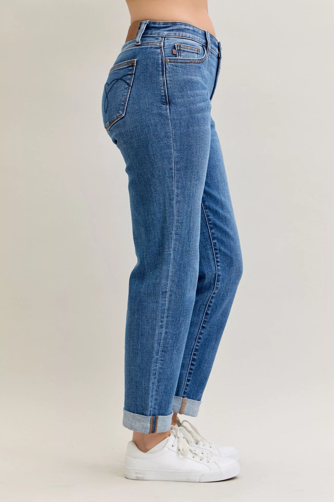 Denim - Judy Blue Full Size Mid Rise BF Classic Cuffed Jeans Plus Size - - Cultured Cloths Apparel