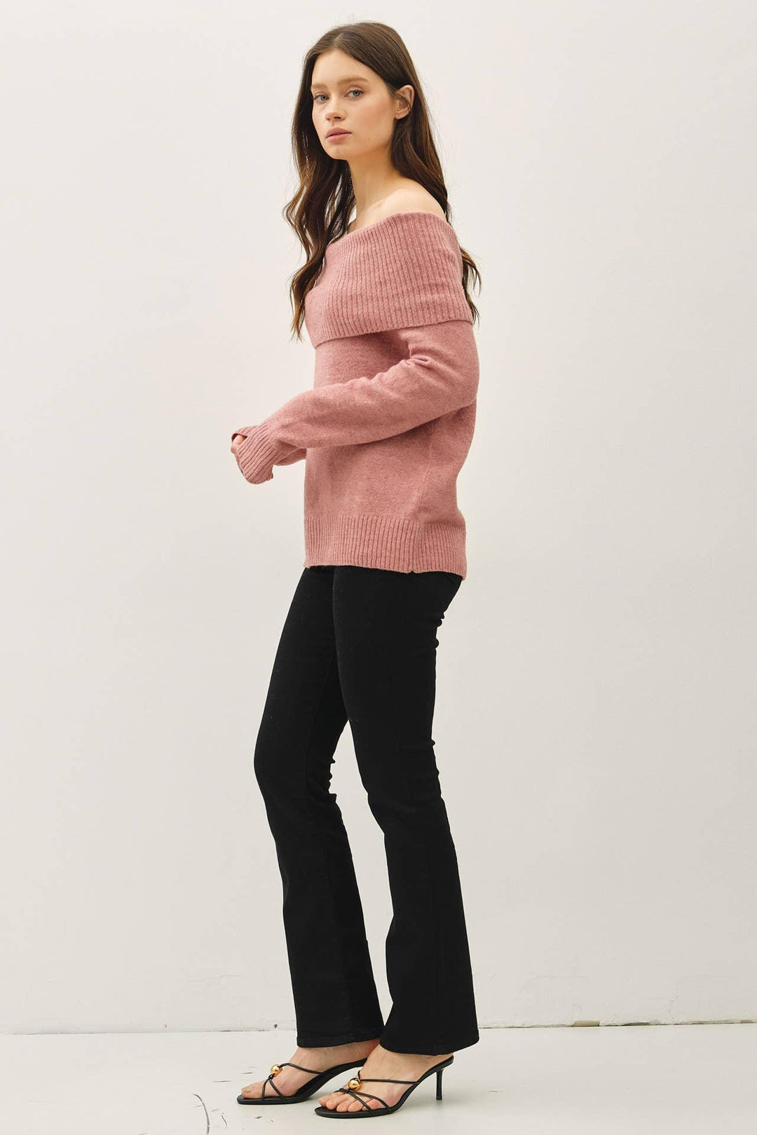 ROLL OVER OFF THE SHOULDER WOOL BLEND SWEATER