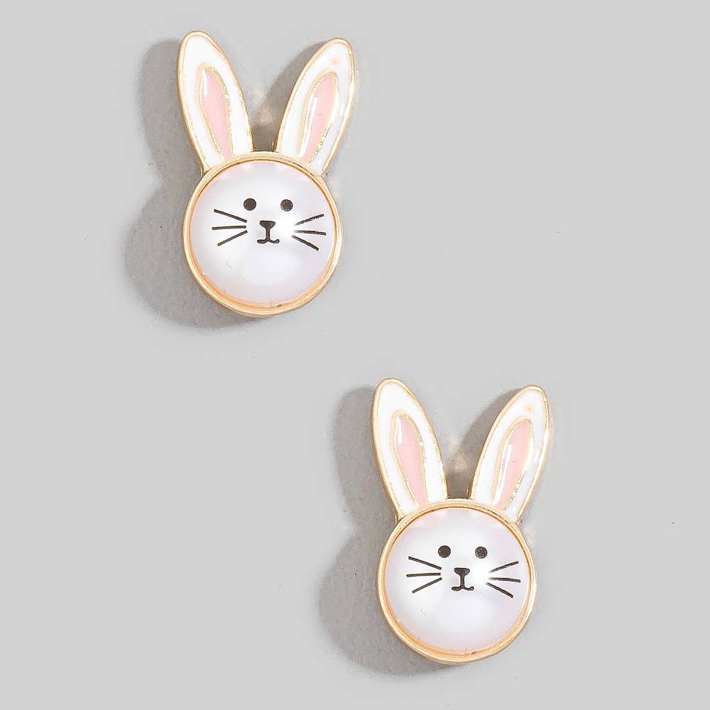 Accessories, Earrings - Pearl And Enamel Bunny Head Stud Earrings - - Cultured Cloths Apparel